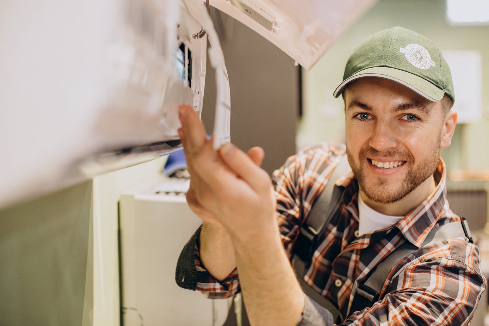 repairman doing air conditioner service